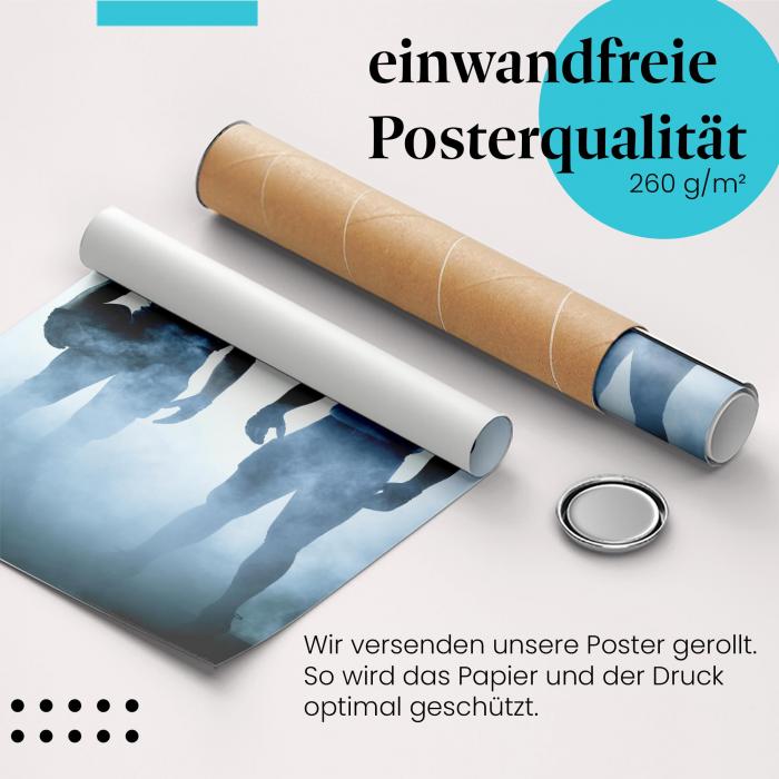 Gerolltes Poster "Footballspieler im Nebel". Zwei.
