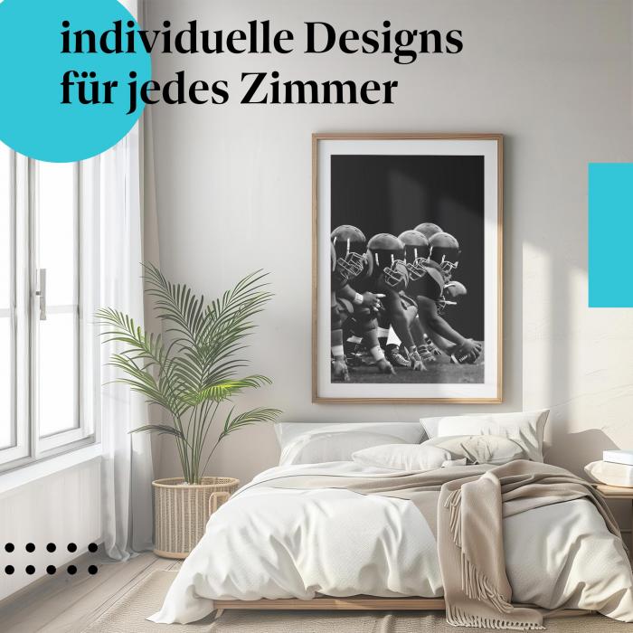 Schlafzimmer Deko: Modernes Zimmer mit "Football" Poster. Wanddeko für Sport-Fans.