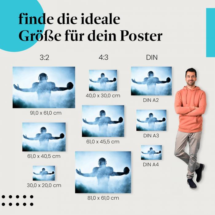 "Amerikanischer Footballspieler im Nebel": Poster - Silhouette & Spannung