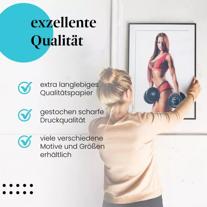 Fitnessmotivation: Frau mit roten Haaren & Hanteln | Postereck 0818