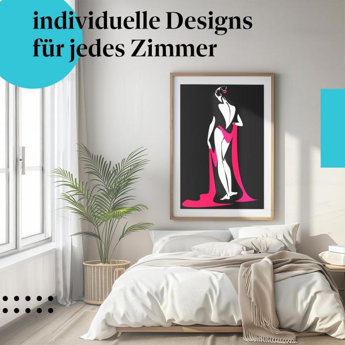 Frauen-Poster: "Eleganz in Rot" - Stilisierte Silhouette einer Frau mit Tuch