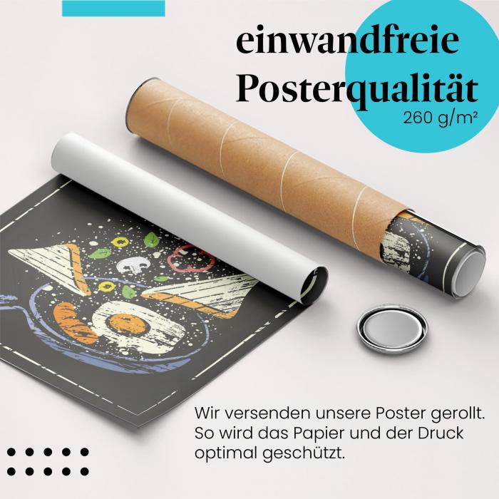 Gerolltes Poster "Frühstück" im Kreidetafel-Stil, leckeres Motiv, sicher verpackt.