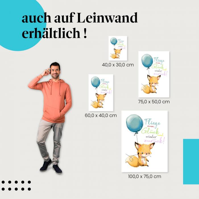 "Fliege zum Glück...", Leinwandbild: Fuchs mit Ballon, wähle die passende Größe!
