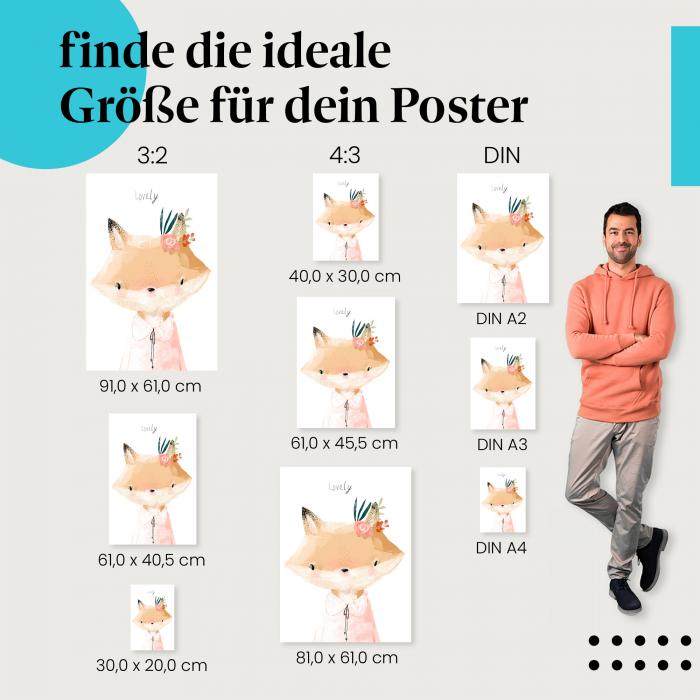 Fuchs, Poster: Blumen im Haar, charmant.