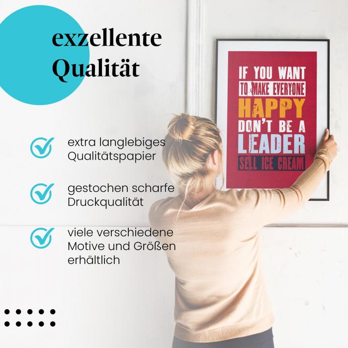 Gerahmtes Wandbild "Eisverkäufer vs. Leader" in verschiedenen Größen.