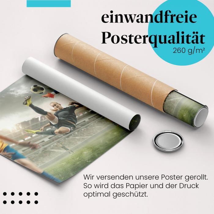Gerolltes Poster "Frauenfußball". Sport & Leidenschaft, sicher verpackt.