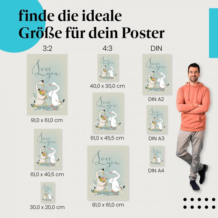 Gänse, Poster: Blumen, Liebe.