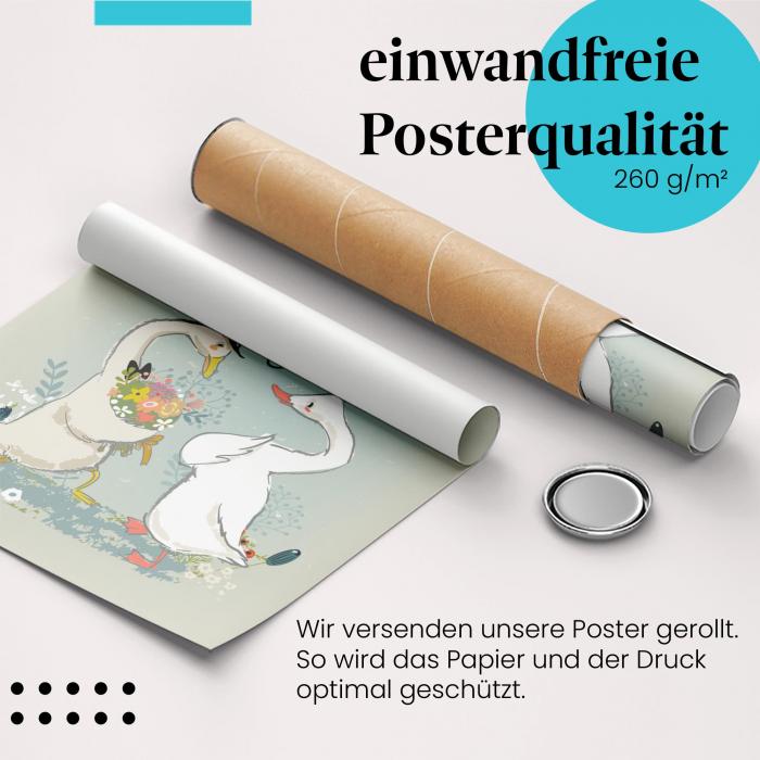 Gerolltes Poster "Gänseliebe" - Liebe & Tiere, sicher verpackt.