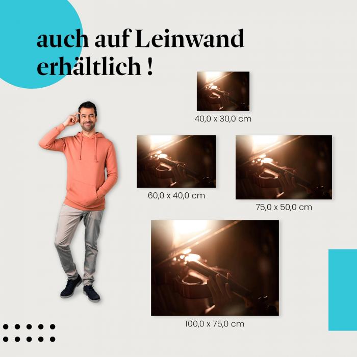Geige: Leinwandbild. Saiten, warmes Licht, Musik.
