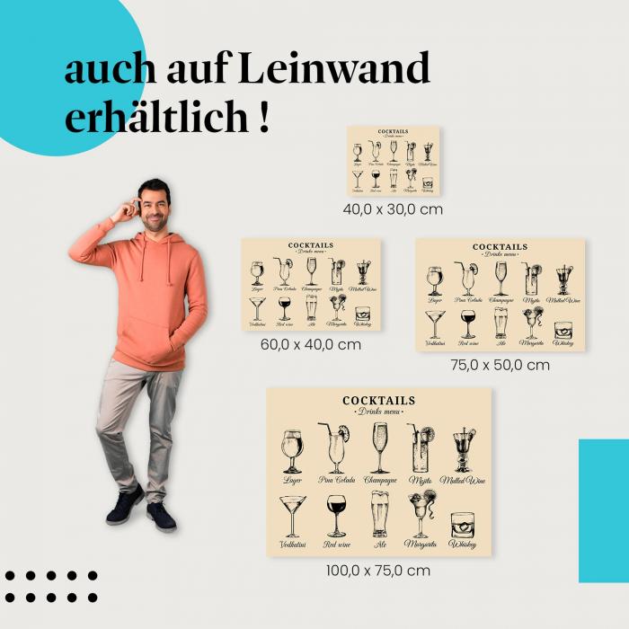 "Getränkekarte" Leinwandbild: verschiedene Größen - für deine persönliche Wandgestaltung!