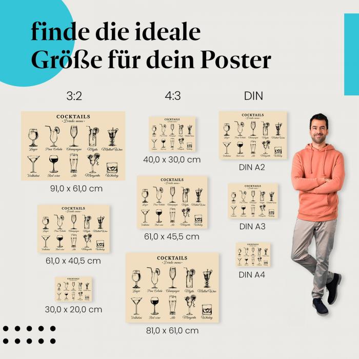 "Getränkekarte" Poster - finde deine passende Größe und hol dir die Vielfalt an Getränken an die Wand!
