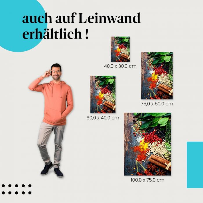 "Verschiedene Gewürze und Kräuter" Leinwandbild. Finde die ideale Größe für dein Zuhause & setze Akzente mit Kunst!