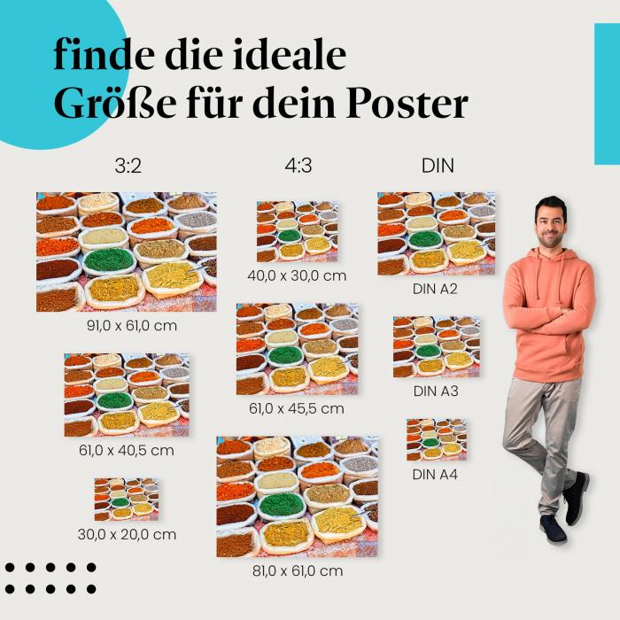 Gewürze, Poster: Bunt, Schalen, Markt.
