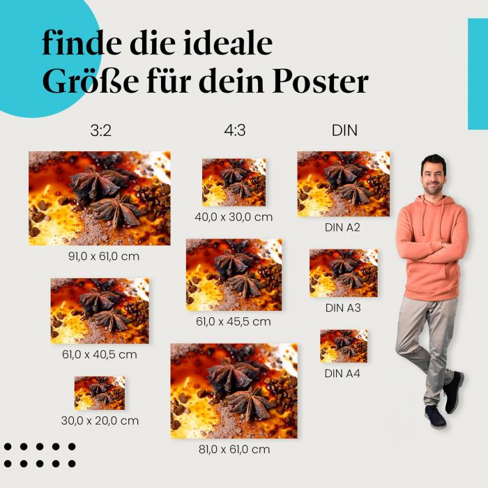 Gewürze, Poster: Nahaufnahme, Sternanis, Kaffee, Kakao.