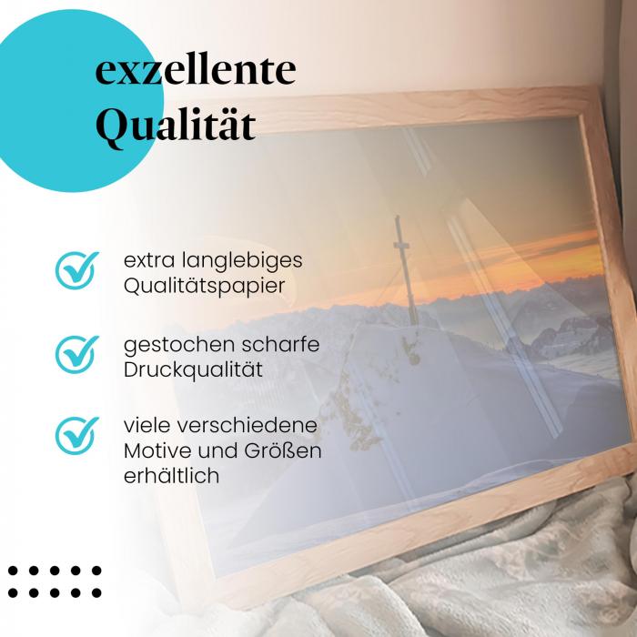 Preview: Sonnenuntergang am Gipfelkreuz: Alpen-Magie | Postereck 0018