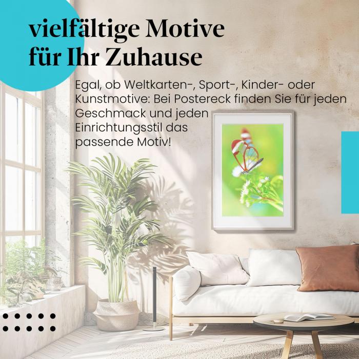 Dieses Leinwandbild mit dem Schmetterling ist ein Hingucker und versprüht Sommerlaune.