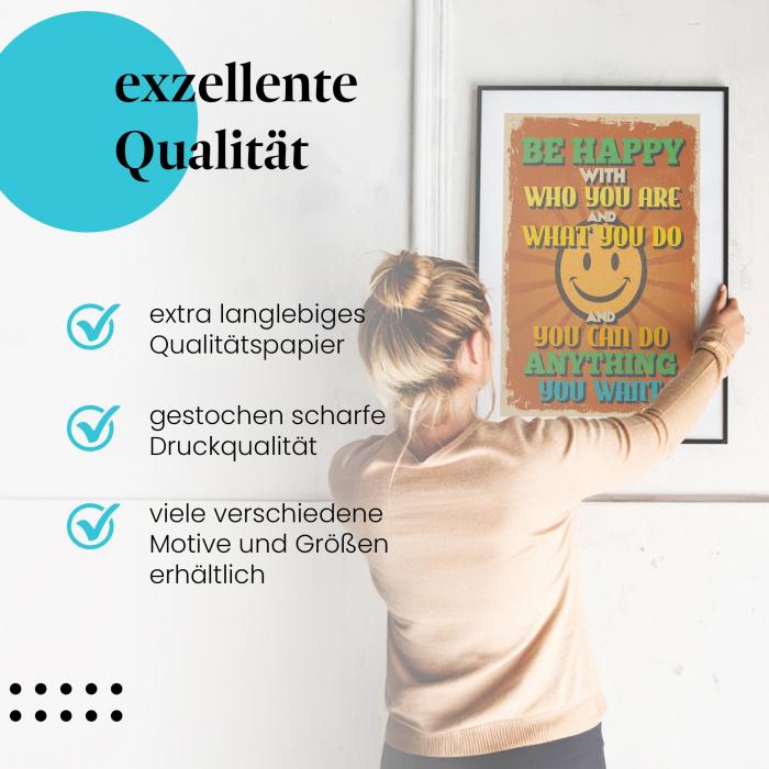 Gerahmtes Wandbild "Glück, Poster, Vintage". Hochwertiger Druck, verschiedene Größen erhältlich.