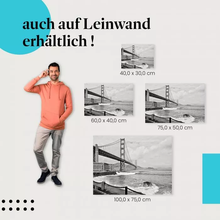 Golden Gate Bridge: Schwarz-Weiß & Wellen | Postereck 0535