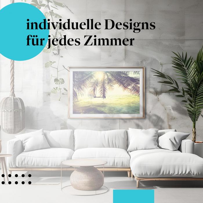 Strandposter: "Hängematte unter Palmen" - Hängematte, Palme & Sonne