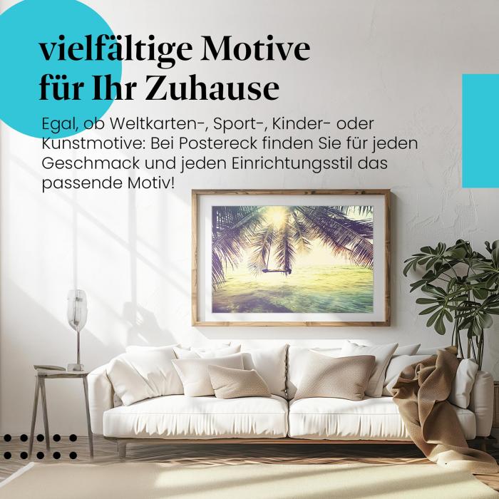 Dieses Leinwandbild mit der Hängematte versprüht Urlaubsfeeling und ist ein Hingucker für alle, die die Tropen lieben.