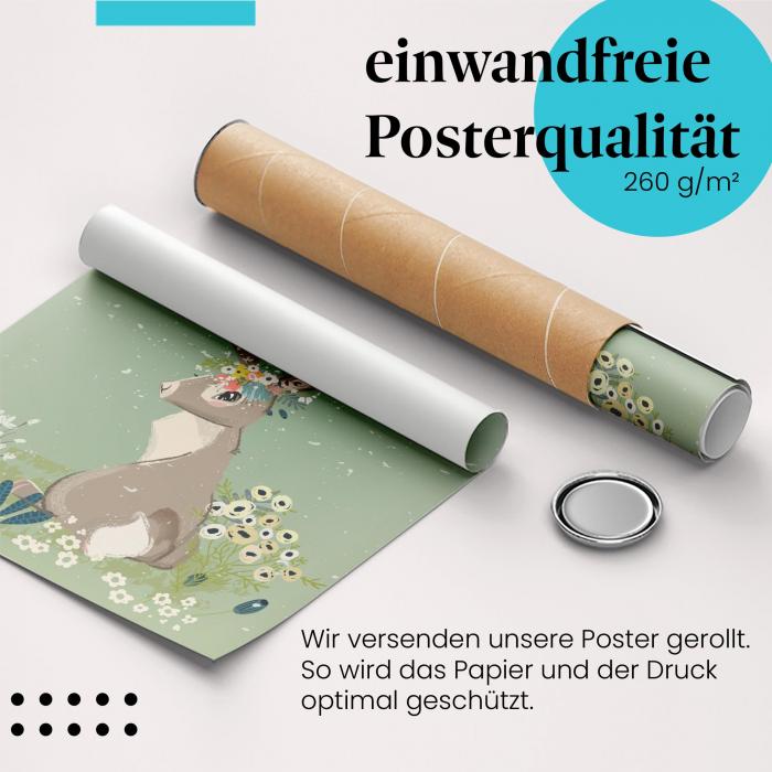 Gerolltes Poster "Hase im Gras" - Niedliches Tier, sicher verpackt.