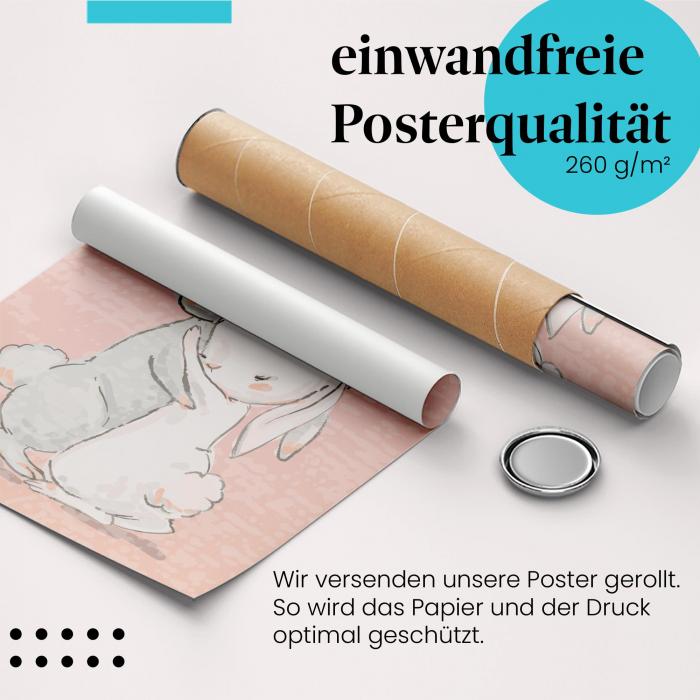Gerolltes Poster "Hasenliebe", detailierte Darstellung liebevoller Zuneigung. Hochwertiger Druck, sicher verpackt.