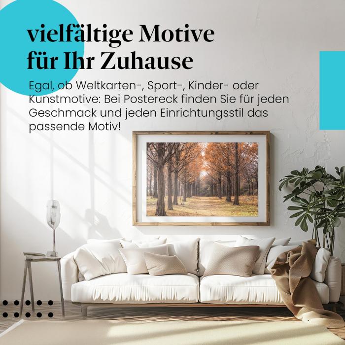 Dieses Leinwandbild mit der Allee ist ein Hingucker und versprüht herbstliche Stimmung.