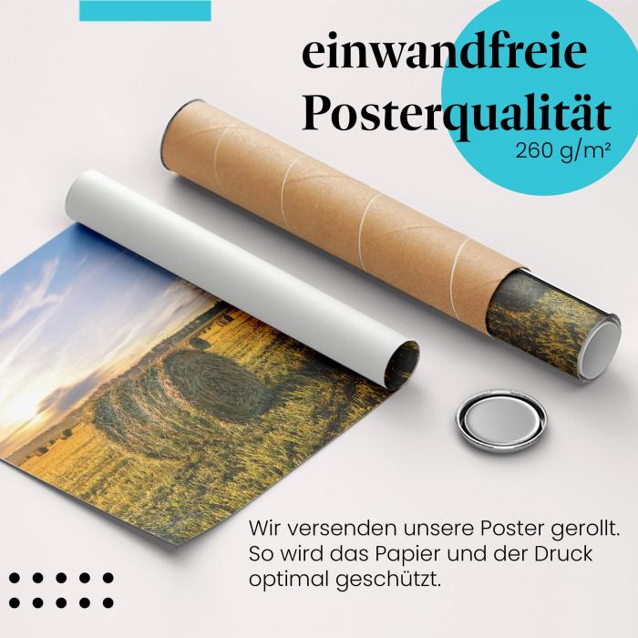 Gerolltes Poster "Heurollen". Sommerabend, sicher verpackt.