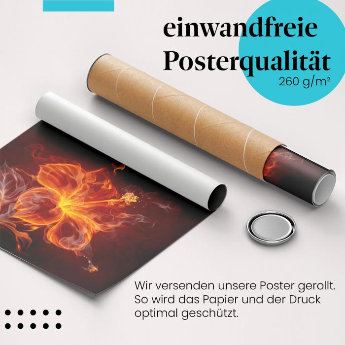 "Hibiskusblüte in Flammen": Gerolltes Poster - Leidenschaftliche Schönheit.