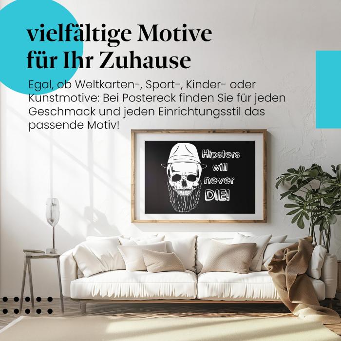 Leinwandbild "Hipster Totenkopf": Humorvoller Spruch - für Trendsetter & Individualisten.