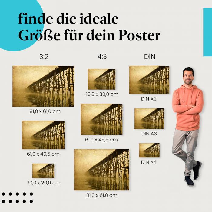 Hölzerne Brücke im Nebel Poster: Mystische Stimmung - jetzt Postergröße wählen!