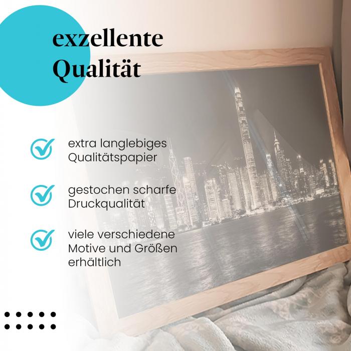 Preview: Hongkong bei Nacht: Skyline in Schwarzweiß | Postereck 0085