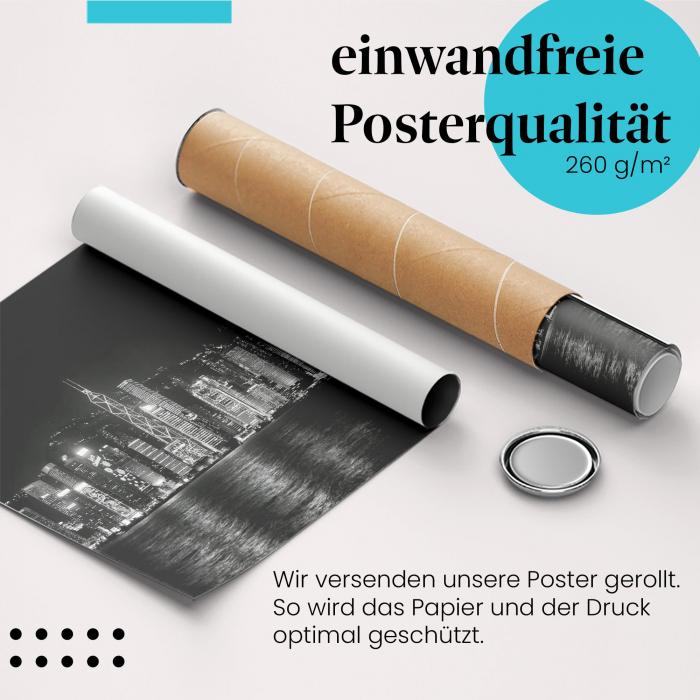 Preview: Hongkong bei Nacht: Skyline in Schwarzweiß | Postereck 0085