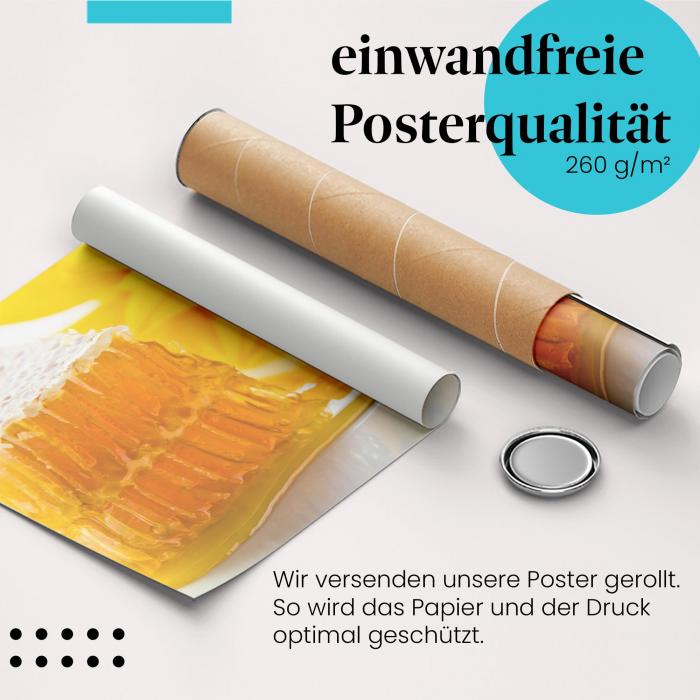 Gerolltes Poster "Honigwabe". Süße Köstlichkeit, sicher verpackt.