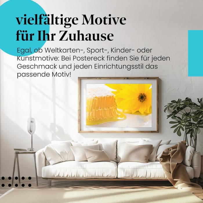 Leinwandbild "Honigwabe": Goldgelb, Blume - Genuss & Natürlichkeit.