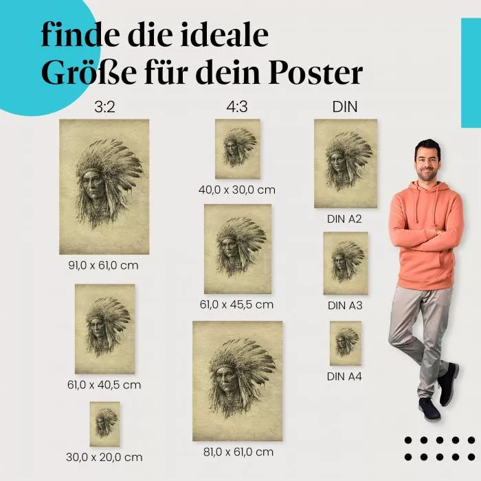  Weiser Indianerhäuptling: Portrait & Federschmuck | Postereck 0234