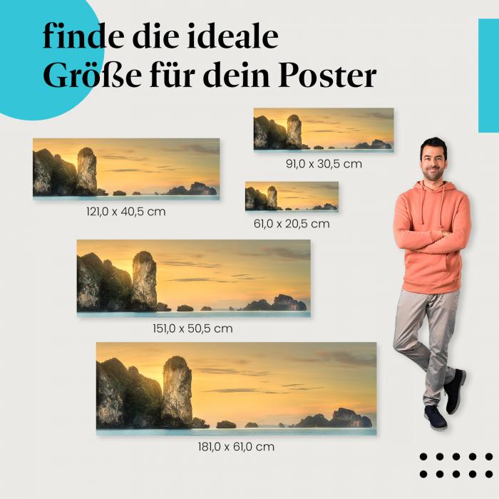Felsen, Poster: Meer, Sonnenuntergang, Paradies.