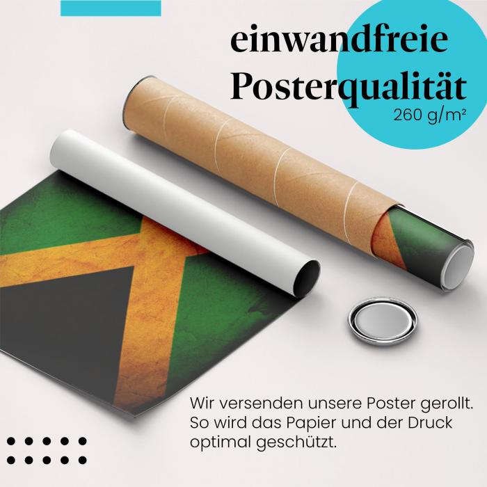 "Jamaika Flagge": Gerolltes Poster - Vintage, Grunge.