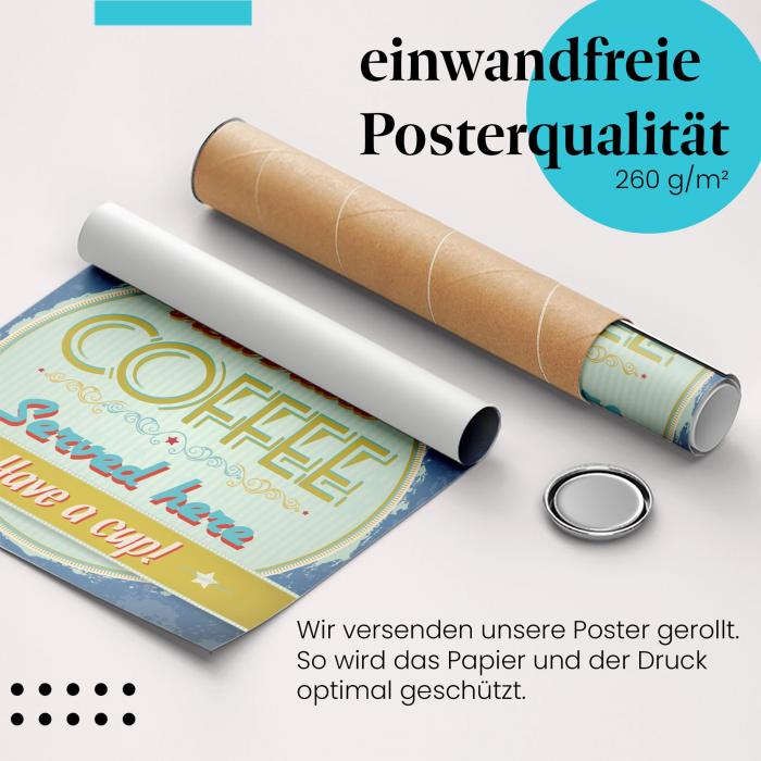 Gerolltes Poster "Kaffee-Einladung" - Nostalgische Werbung, sicher verpackt.