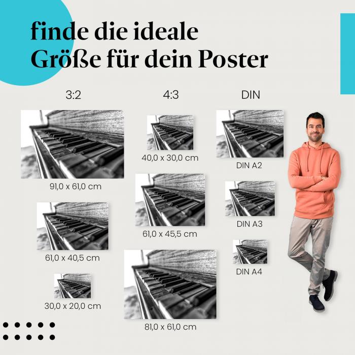 Klavier, Poster: Tasten, Schwarzweiß, Nostalgie.