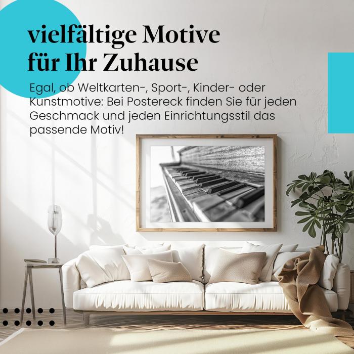 Leinwandbild "Klaviertasten": Schwarz-Weiß, altes Klavier - Nostalgie & Charme.
