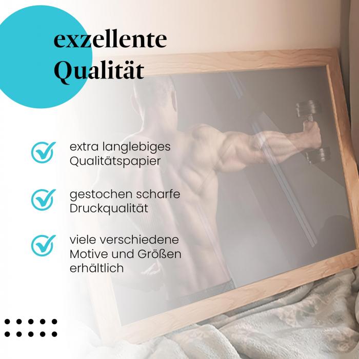 Gerahmtes Bild "Rückenmuskulatur" - Mann, Muskeln, Hanteltraining.