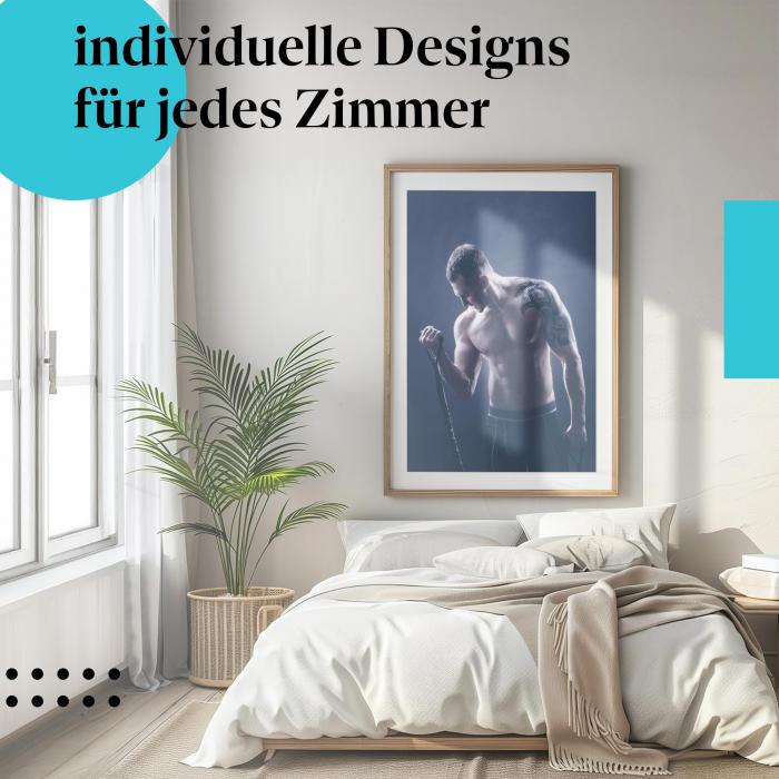 Fitnessposter: "Krafttraining" - Mann trainiert mit Widerstandsbändern