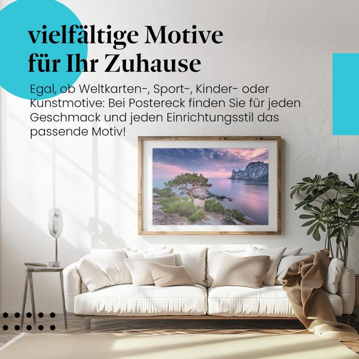"Felsige Küste": Poster - Sonnenuntergang - dramatische Stimmung.