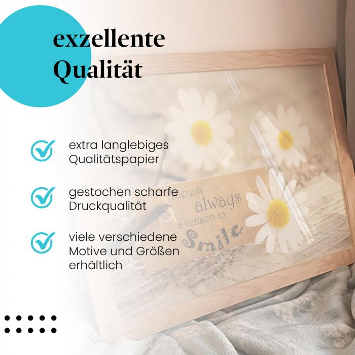 Gerahmtes Wandbild "Motivation - Gründe zum Lächeln", langlebiges Papier, verschiedene Größen erhältlich.