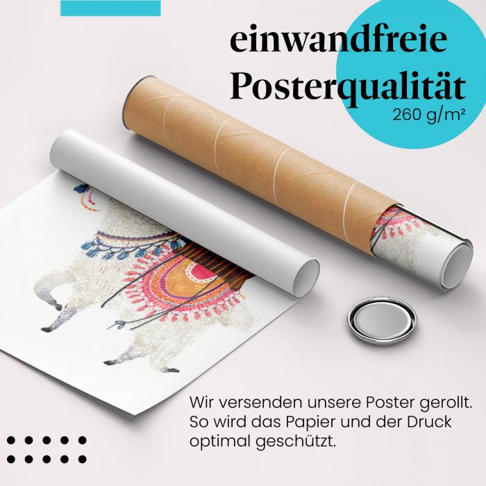 Gerolltes Poster "Lama Reise". Reise & Abenteuer, sicher verpackt.