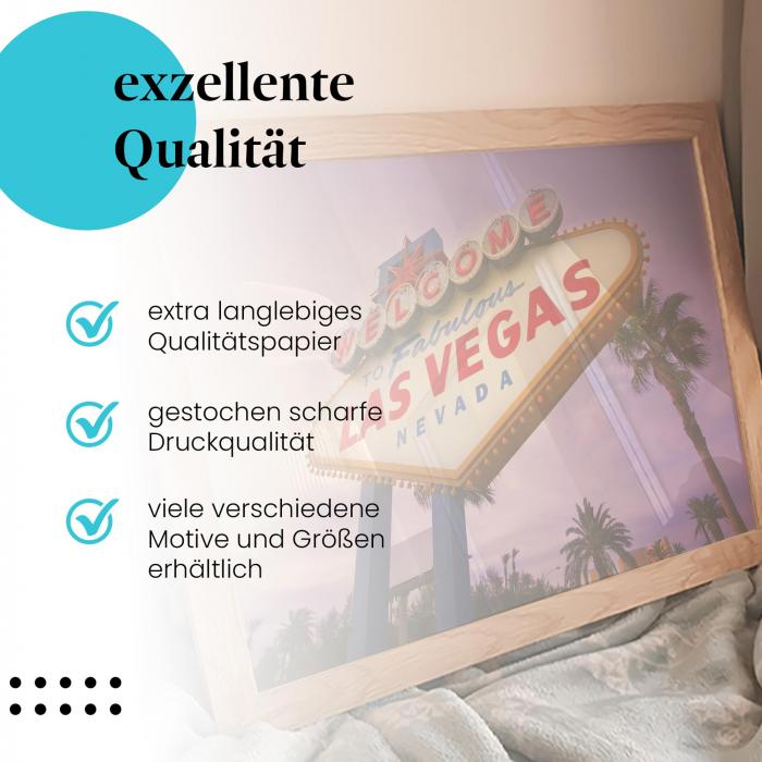 Gerahmtes Wandbild "Las Vegas". Hochwertig gedruckt, langlebiges Papier. Verschiedene Größen.