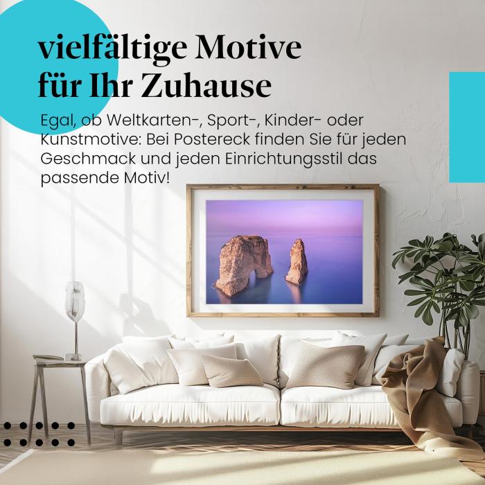 Dieses Leinwandbild mit den Felsen im Meer ist ein Hingucker und bringt die Schönheit des Libanon in Ihr Zuhause.