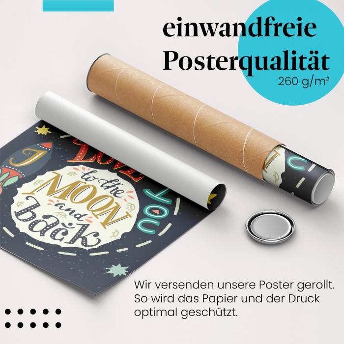 Gerolltes Poster "Mond & Liebe" - Romantisches Design, sicher verpackt.