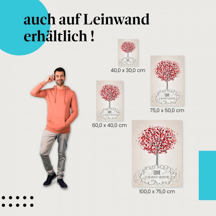 Liebe: Leinwandbild. Baum, Herzen, "Liebe ist...".